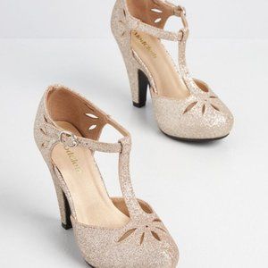 Vintage Style Gold Glitter Heels by ModCloth